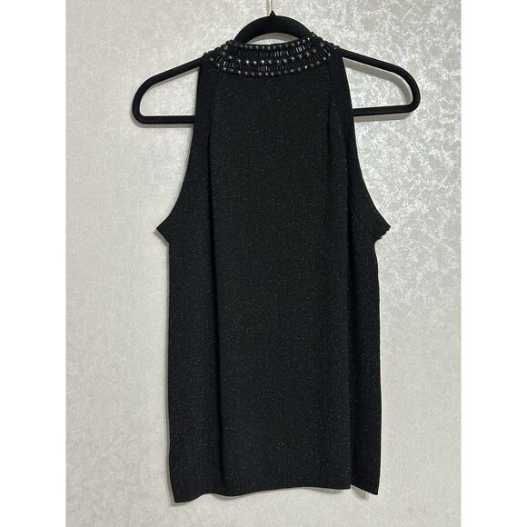 Carmen Black Metallic Sparkle Cardigan & Beaded Neckline Halter Top 2 Piece XL - Picture 4 of 7